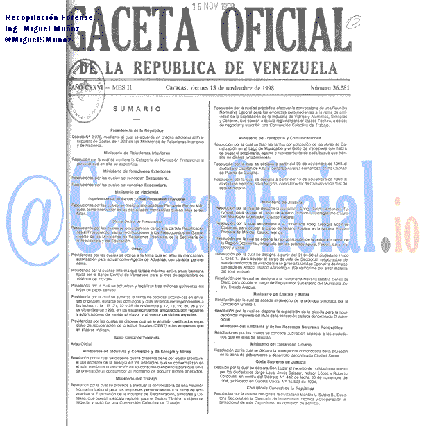 Gaceta Oficial 36581 del 13 Noviembre 1998