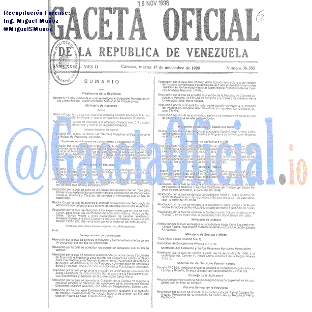Gaceta Oficial 36583 del 17 Noviembre 1998