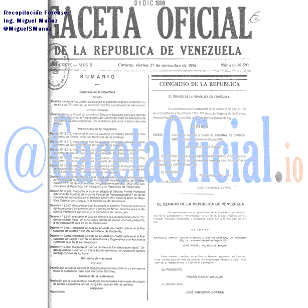 Gaceta Oficial 36591 del 27 Noviembre 1998