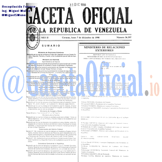 Gaceta Oficial 36597 del 7 Diciembre 1998