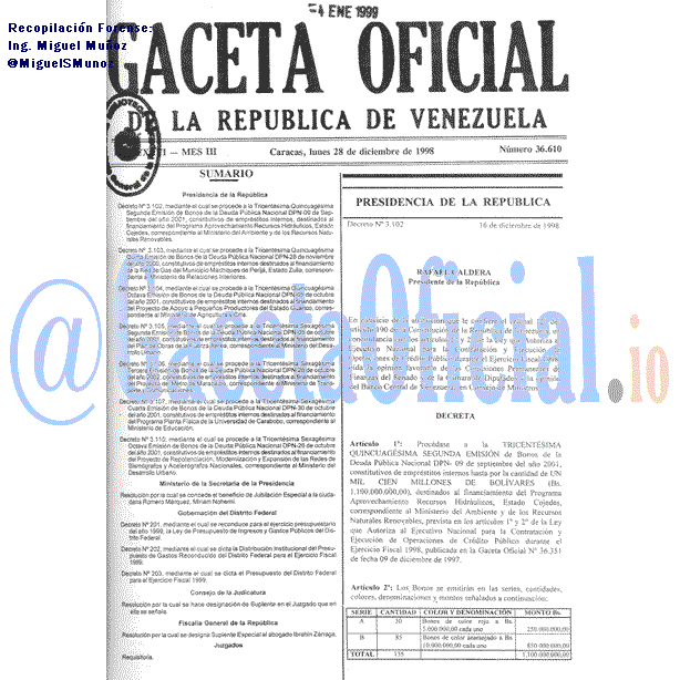 Gaceta Oficial 36610 del 28 Diciembre 1998