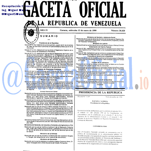 Gaceta Oficial 36620 del 13 Enero 1999