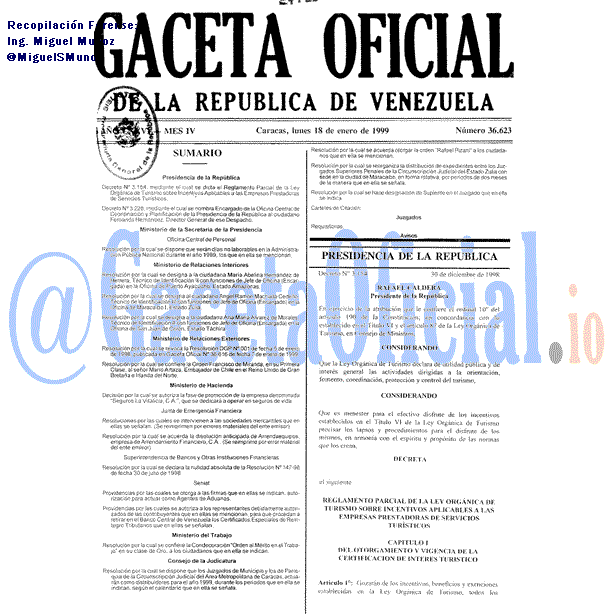 Gaceta Oficial 36623 del 18 Enero 1999