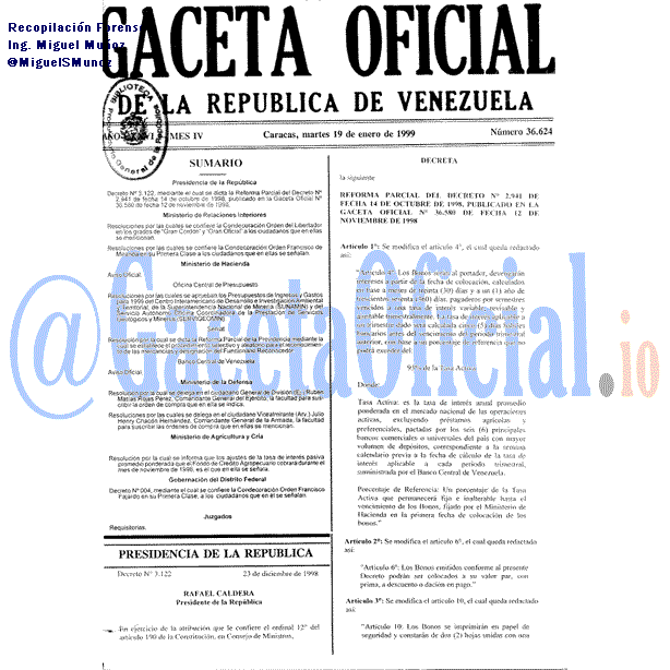 Gaceta Oficial 36624 del 19 Enero 1999