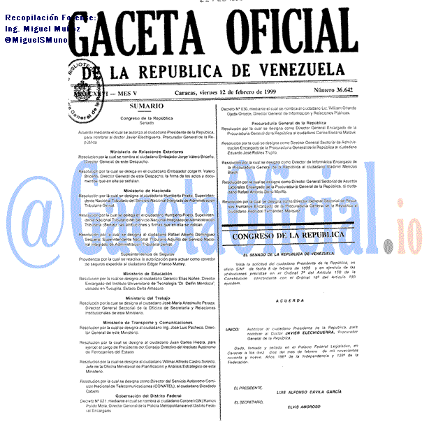 Gaceta Oficial 36642 del 12 Febrero 1999