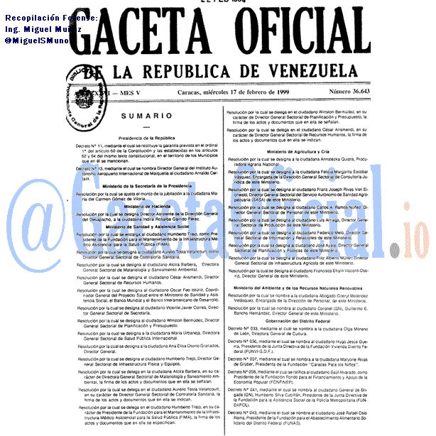 Gaceta Oficial 36643 del 17 Febrero 1999