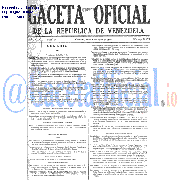 Gaceta Oficial 36673 del 5 Abril 1999