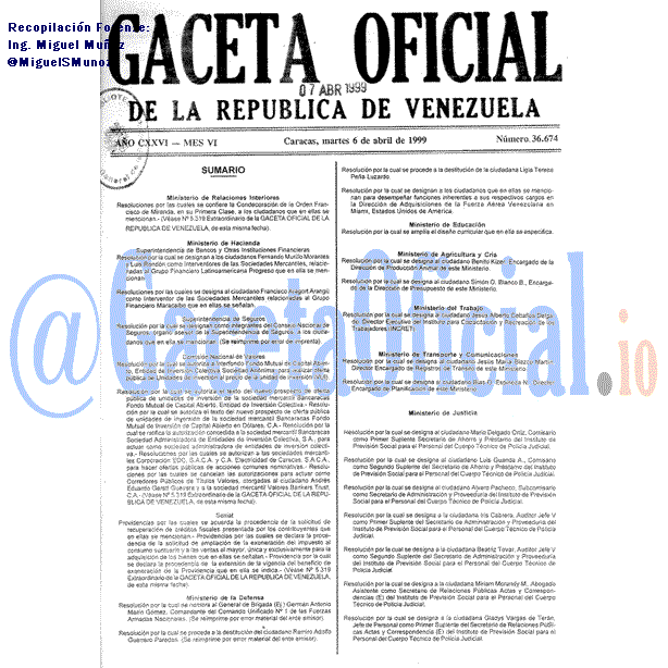 Gaceta Oficial 36674 del 6 Abril 1999