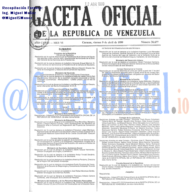 Gaceta Oficial 36677 del 9 Abril 1999