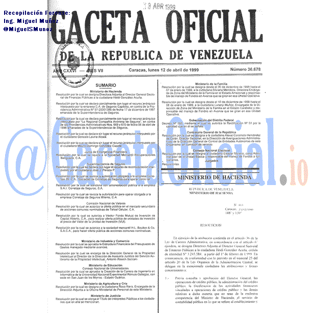Gaceta Oficial 36678 del 12 Abril 1999