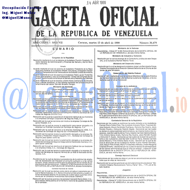 Gaceta Oficial 36679 del 13 Abril 1999