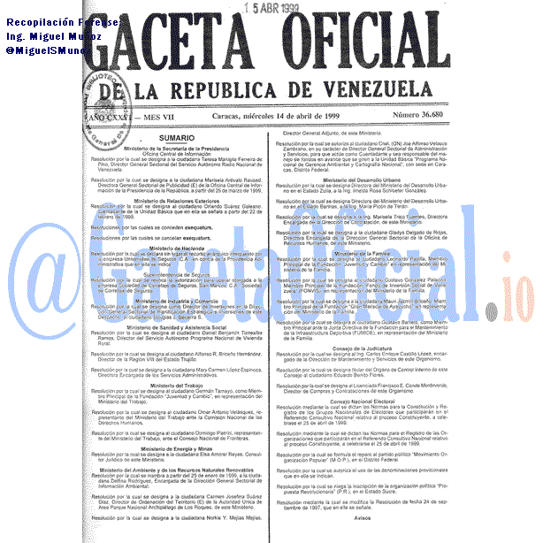 Gaceta Oficial 36680 del 14 Abril 1999