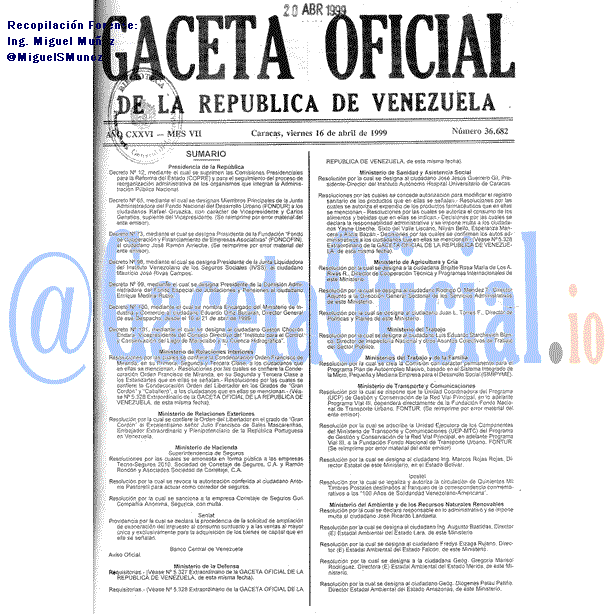 Gaceta Oficial 36682 del 16 Abril 1999