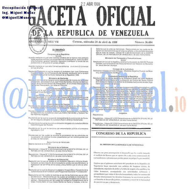 Gaceta Oficial 36684 del 21 Abril 1999