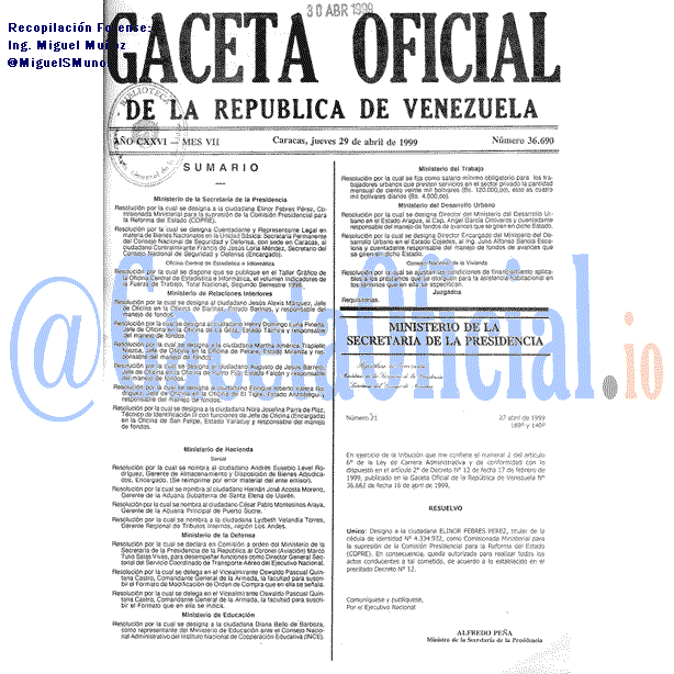 Gaceta Oficial 36690 del 29 Abril 1999