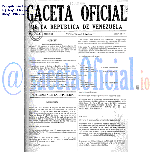 Gaceta Oficial 36716 del 4 Junio 1999
