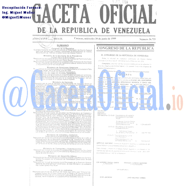 Gaceta Oficial 36733 del 30 Junio 1999