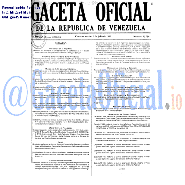 Gaceta Oficial 36736 del 6 Julio 1999