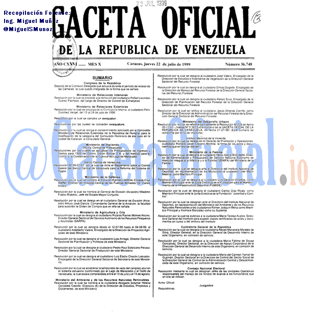 Gaceta Oficial 36748 del 22 Julio 1999