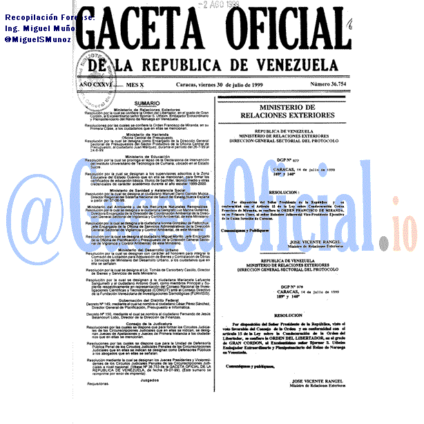 Gaceta Oficial 36754 del 30 Julio 1999