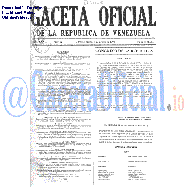 Gaceta Oficial 36756 del 3 Agosto 1999