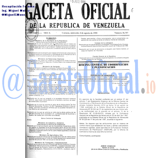 Gaceta Oficial 36757 del 4 Agosto 1999