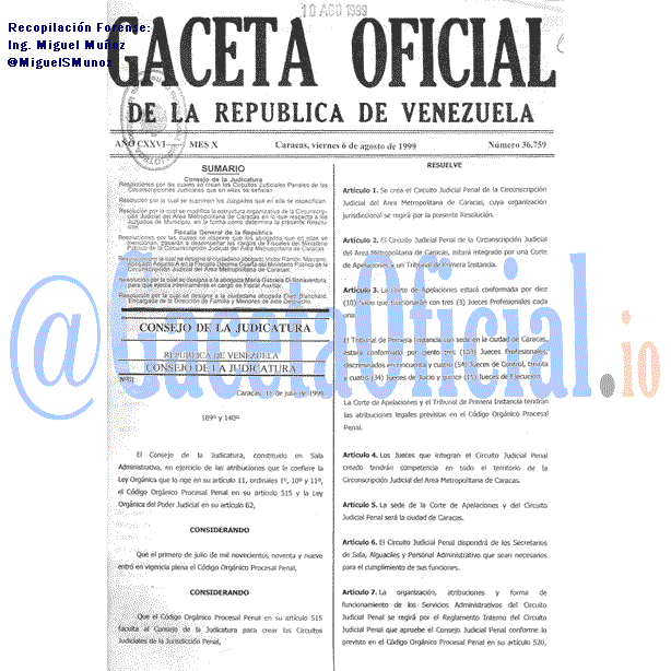 Gaceta Oficial 36759 del 6 Agosto 1999