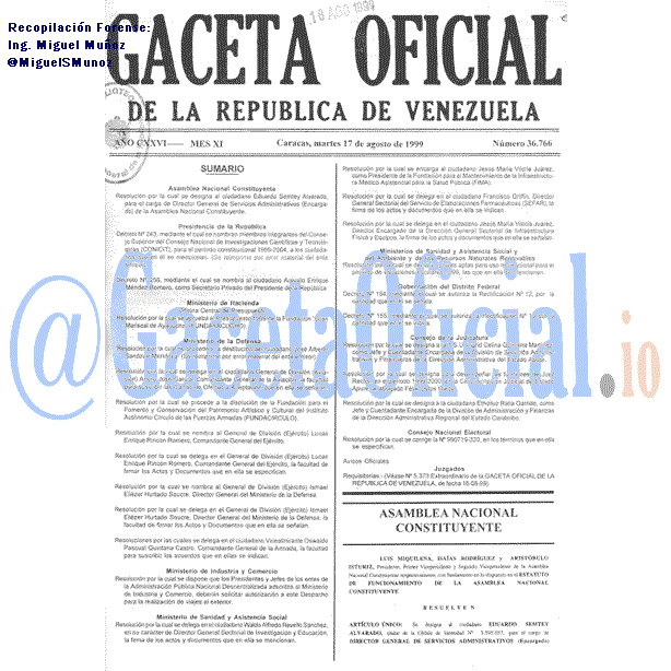 Gaceta Oficial 36766 del 17 Agosto 1999