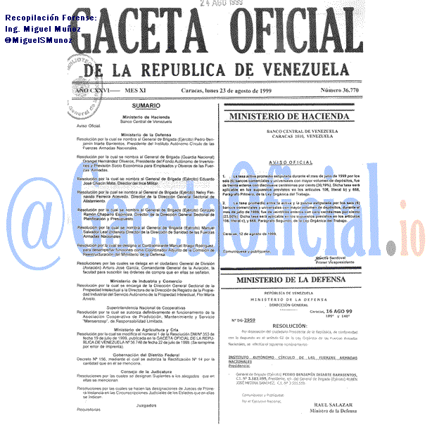 Gaceta Oficial 36770 del 23 Agosto 1999