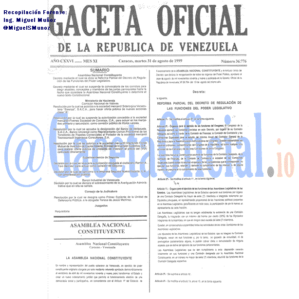 Gaceta Oficial 36776 del 31 Agosto 1999