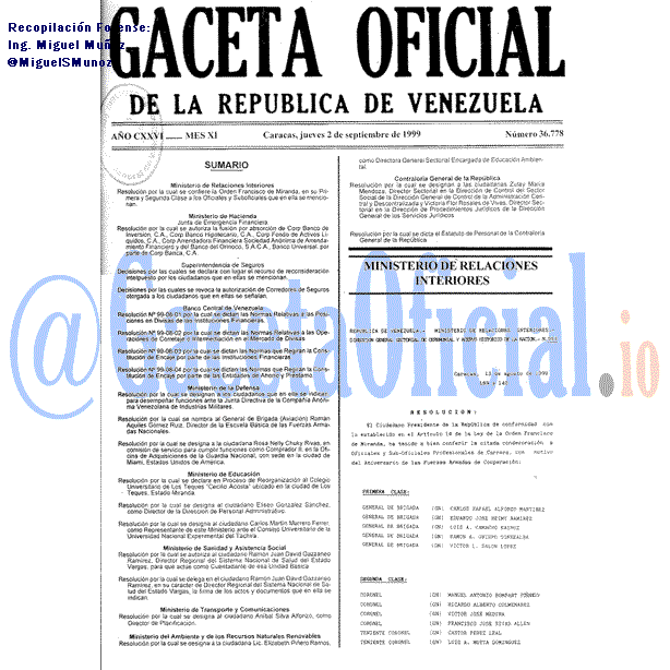 Gaceta Oficial 36778 del 2 Septiembre 1999