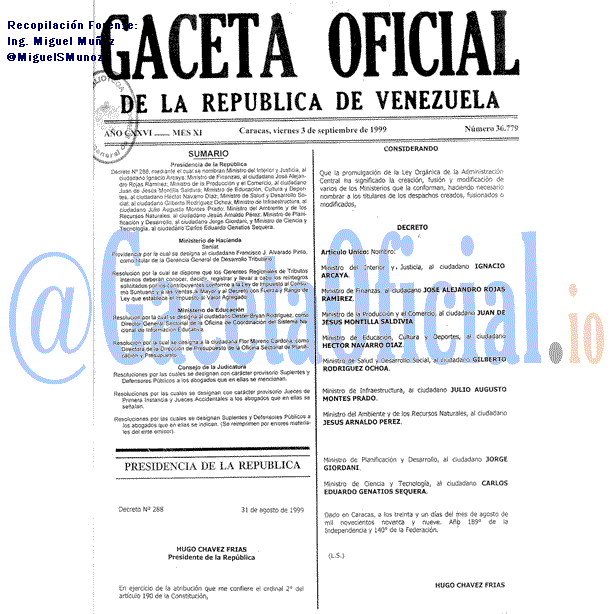 Gaceta Oficial 36779 del 3 Septiembre 1999