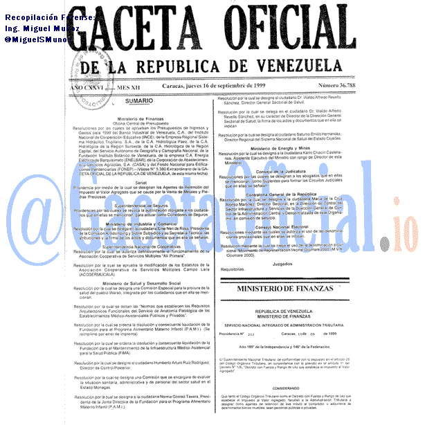 Gaceta Oficial 36788 del 16 Septiembre 1999