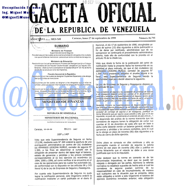 Gaceta Oficial 36795 del 27 Septiembre 1999