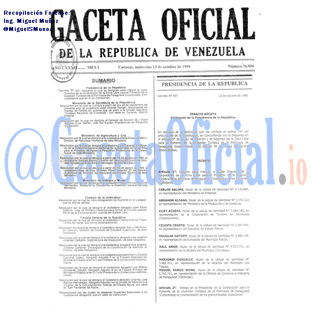 Gaceta Oficial 36806 del 13 Octubre 1999
