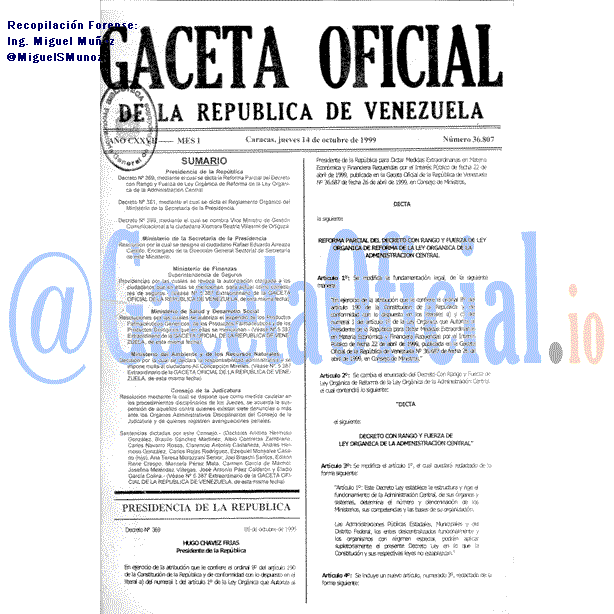 Gaceta Oficial 36807 del 14 Octubre 1999