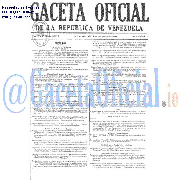 Gaceta Oficial 36826 del 10 Noviembre 1999
