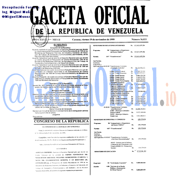 Gaceta Oficial 36833 del 19 Noviembre 1999