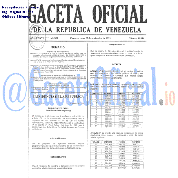 Gaceta Oficial 36834 del 22 Noviembre 1999