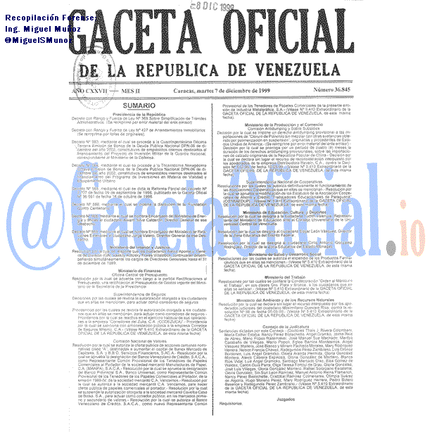 Gaceta Oficial 36845 del 7 Diciembre 1999