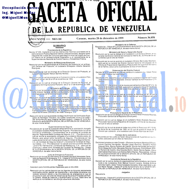 Gaceta Oficial 36858 del 28 Diciembre 1999