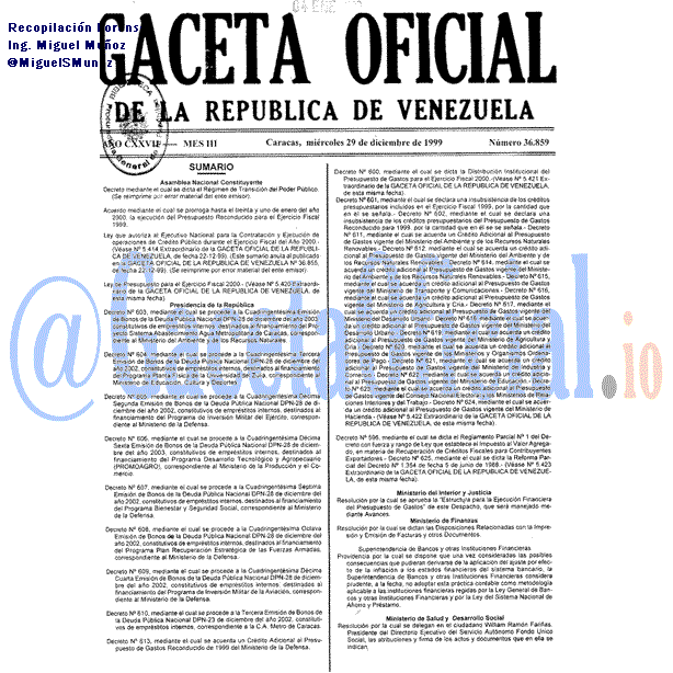 Gaceta Oficial 36859 del 29 Diciembre 1999