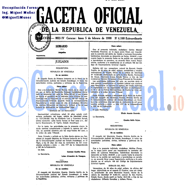 Gaceta Oficial 4160 del 5 Febrero 1990