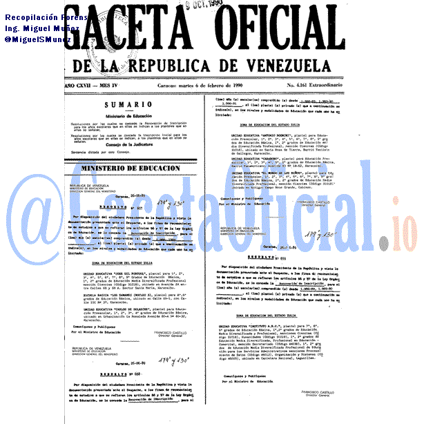Gaceta Oficial 4161 del 6 Febrero 1990
