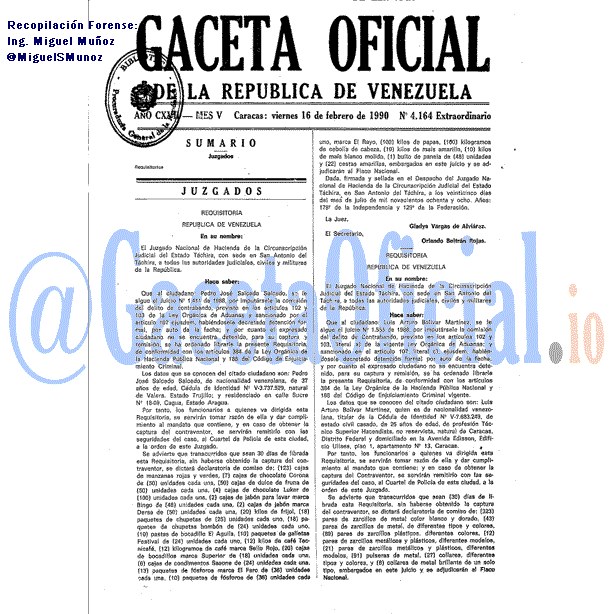Gaceta Oficial 4164 del 16 Febrero 1990