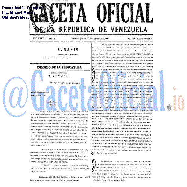 Gaceta Oficial 4168 del 22 Febrero 1990