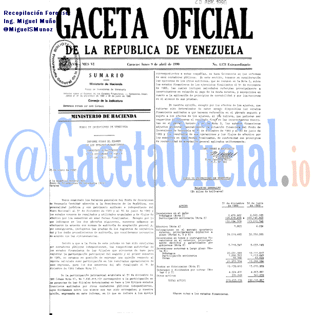 Gaceta Oficial 4178 del 9 Abril 1990