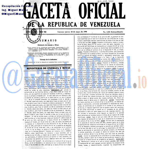 Gaceta Oficial 4181 del 10 Mayo 1990