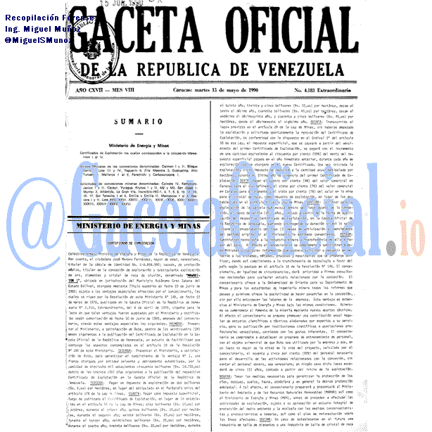 Gaceta Oficial 4183 del 15 Mayo 1990