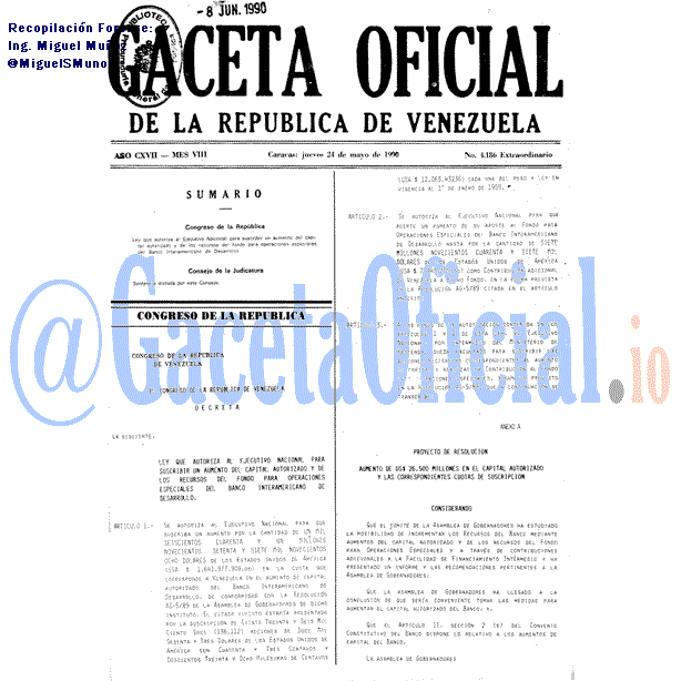 Gaceta Oficial 4186 del 24 Mayo 1990